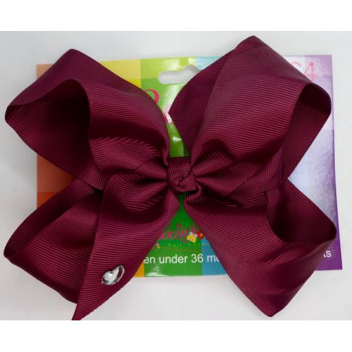 Burgundy/Wine 6inch BoBo Bow with Diamond Heart Charm