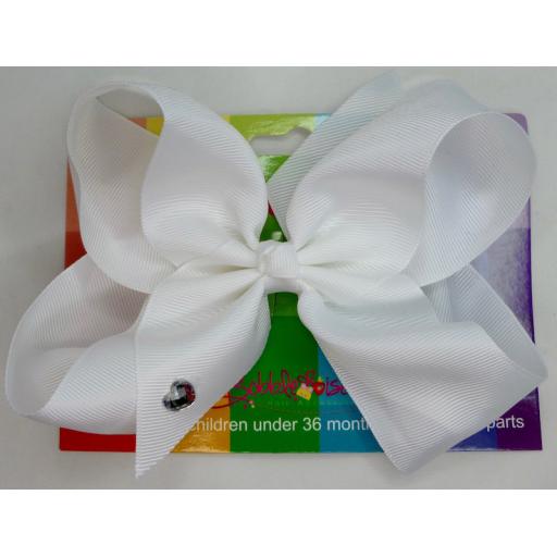 White 6inch BoBo Bow with Diamond Heart Charm