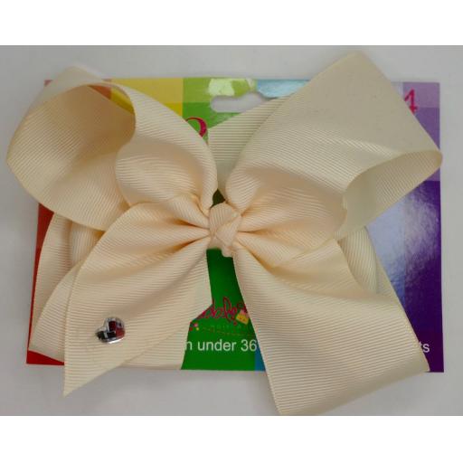 Cream 6inch BoBo Bow with Diamond Heart Charm