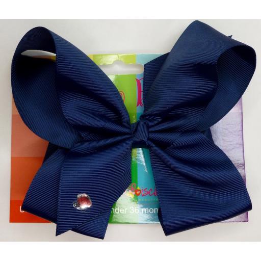 Navy Blue 6inch BoBo Bow with Diamond Heart Charm