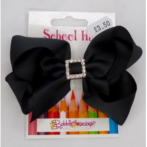 School Black 4inch Boutique Bow with Diamond Buckle