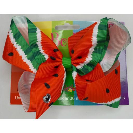 Watermelon 6inch BoBo Bow with Diamond Heart Charm