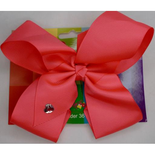 Bright Pink 6inch BoBo Bow with Diamond Heart Charm