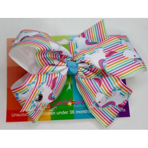 Multicolour Striped Unicorn 6inch BoBo Bow with Diamond Heart Charm