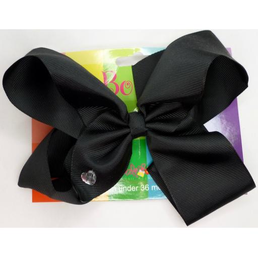 Black 6inch BoBo Bow with Diamond Heart Charm