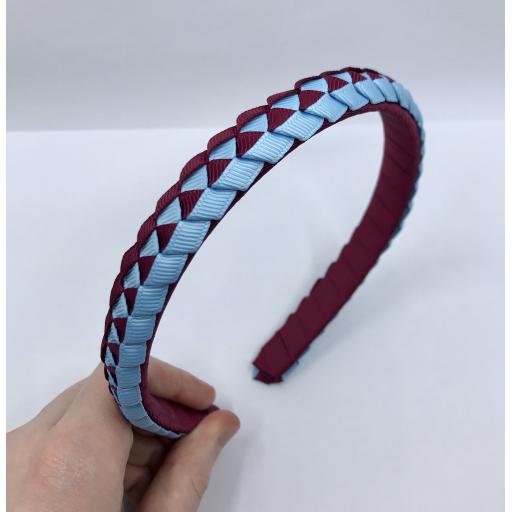 Burgundy and Light Blue 2cm Pleated Hairband