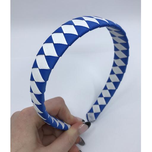 Royal Blue and White Diamond Pleated Hairband