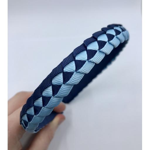 Navy Blue and Light Blue 2cm Pleated Hairband