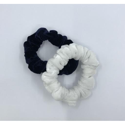 Navy and White Velvet Small Scrunchies (pair)