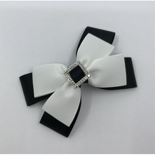 Black and White Double Layer Bow on Clip