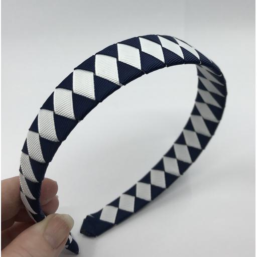 Navy and White Diamond Pleated Hairband