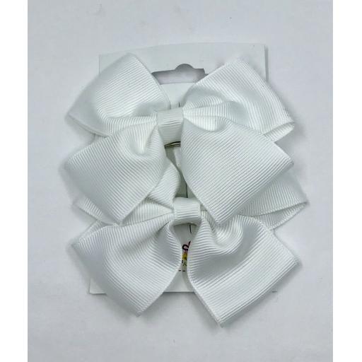 Pair 4 inch White Double Classic Bows on Clips