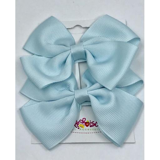 Pair 4 inch Blue Vapor Double Classic Bows on Clips