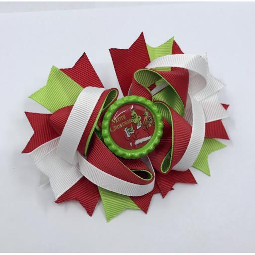 The Grinch Green and Red Bottle Cap Bird Nest Boutique Bow