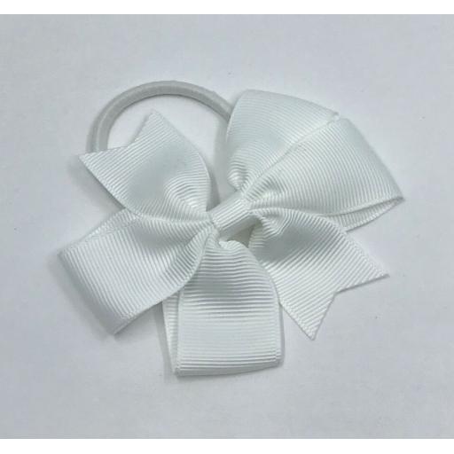 Small 3 inch White Pinwheel Bow on White Snagfree Elastic