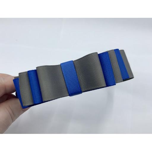 Royal Blue Hairband with Royal Blue and Grey 5 Layer Two Tone Straight Bow