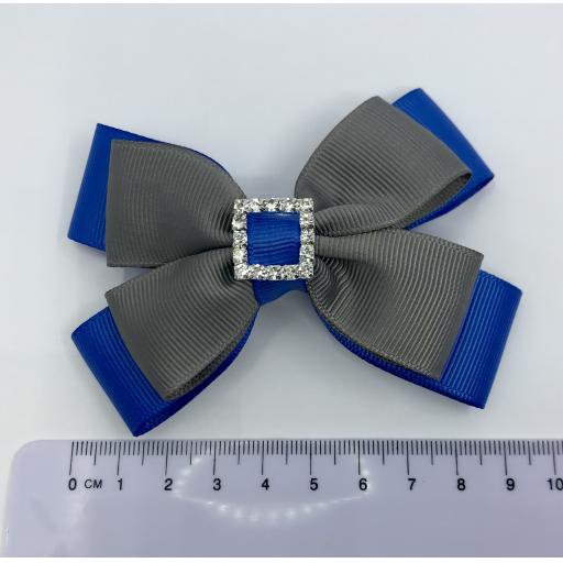 Royal Blue and Grey Double Layer Bow on Clip