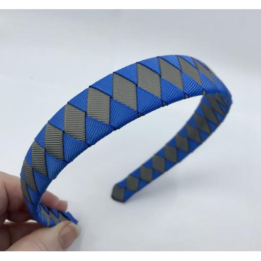 Royal Blue and Grey Diamond Pleated Hairband