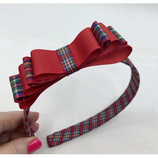 Royal Stewart Tartan Hairband with 5 Layer Straight Bow