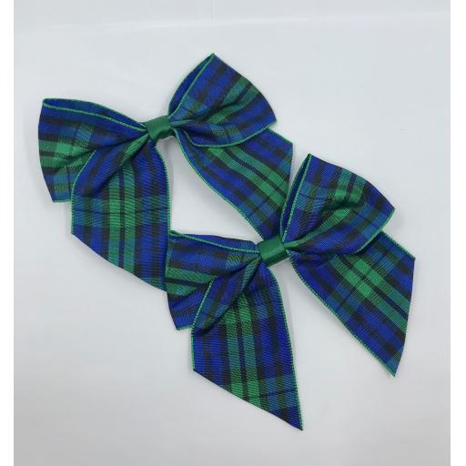 10cm Black Watch Tartan Ribbon Bow Hair Clips (Pair)