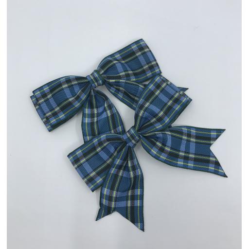 All Blue Multi Tartan Midi Bows (pairs)