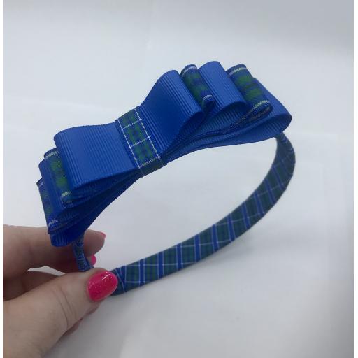 Douglas Tartan Hairband with 5 Layer Straight Bow