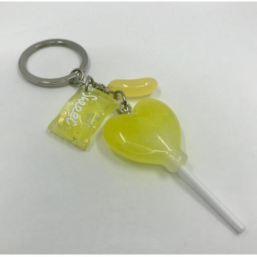 Lemon Glitter Heart Lollipop KeyChain with Candy Charms