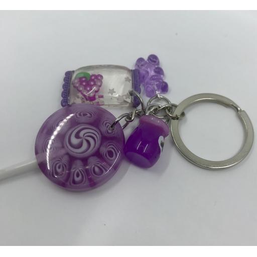 Grape Swirl Lollipop KeyChain with Grape Fruit Candy Bag Charm