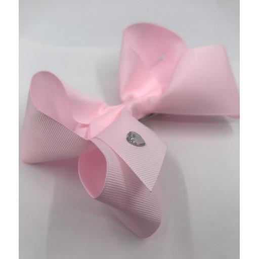 Powder Pink Pink 6inch BoBo Bow with Diamond Heart Charm