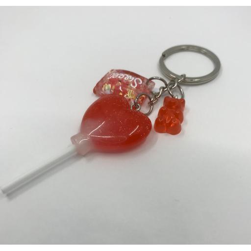 Cherry Glitter Heart Lollipop KeyChain with Candy Charms