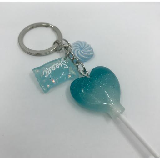 Raspberry Glitter Heart Lollipop KeyChain with Candy Charms