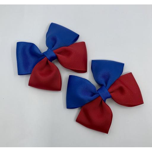 Royal Blue and Red Double Bows on Clips (pair)