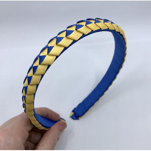 Royal Blue and Yellow Gold 2cm Pleated Hairband