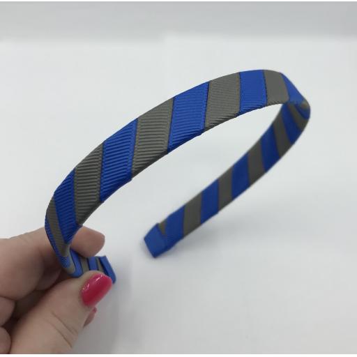 Royal Blue and Grey 1.8cm Striped Hairband