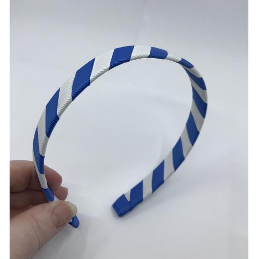 Royal Blue and White 1.8cm Striped Hairband