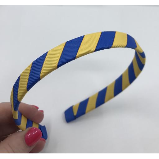 Royal Blue and Yellow Gold 1.8cm Striped Hairband