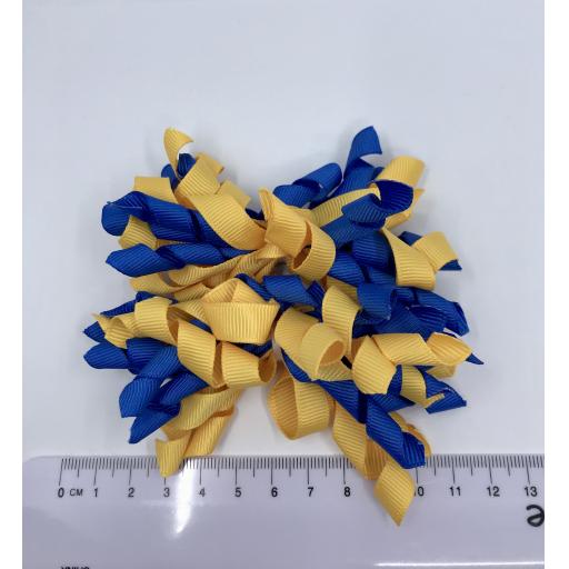 Royal Blue and Yellow Gold Curly Corkers on Clips (pair)