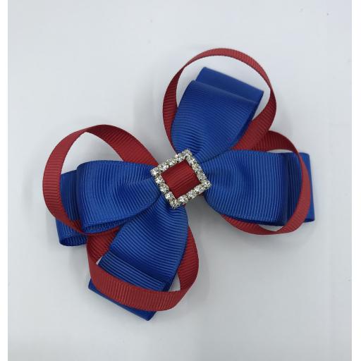 Royal Blue Double Layer Bow with Red Loops on Clip