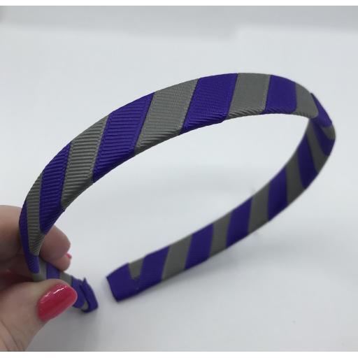 Purple and Grey 1.8cm Striped Hairband