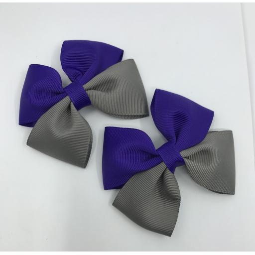 Purple and Grey Double Bows on Clips (pair)