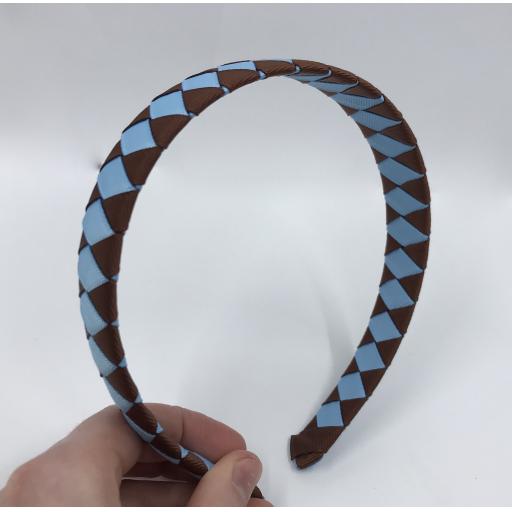 Brown and Light Blue Diamond Pleated Hairband