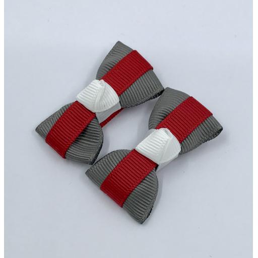 Itty Bitty Red, Grey and White Bow on Clips