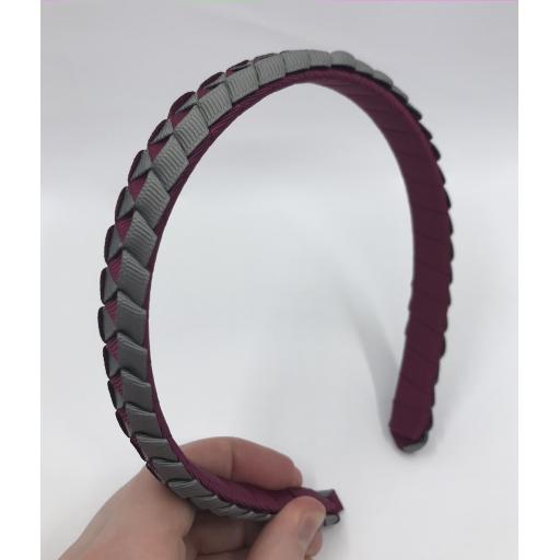 Wine and Grey 2cm Pleated Hairband