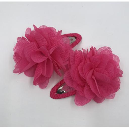 Baby Hot Pink Chiffon Flower Baby Bows on Covered Sleepie Hair Clips