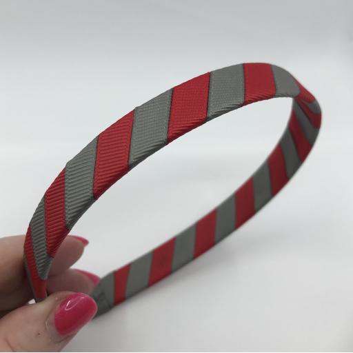 Red and Grey 1.8cm Striped Hairband