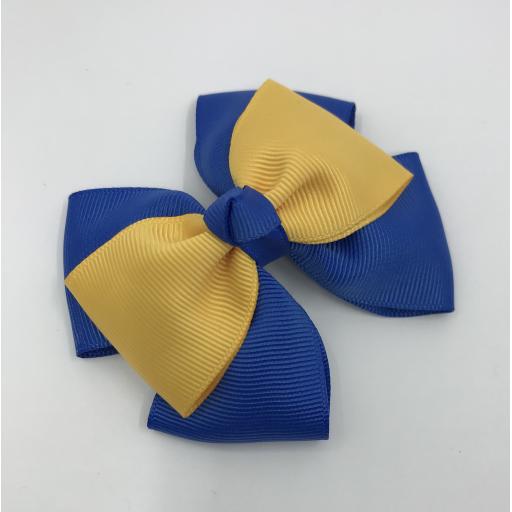 Royal Blue Double Layer with Yellow Gold Single Layer and Top Knot Bow on Clip