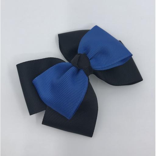 Black Double Layer with Batik Blue Single Layer and Top Knot Bow on Clip