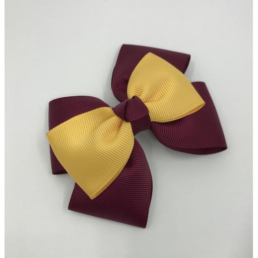 Wine and Yellow Gold Double Layer with Single Layer and Top Knot Bow on Clip