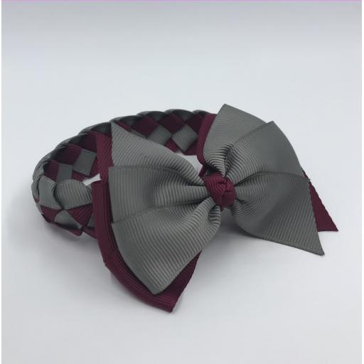 Wine and Grey Pleated Tail Bunwrap