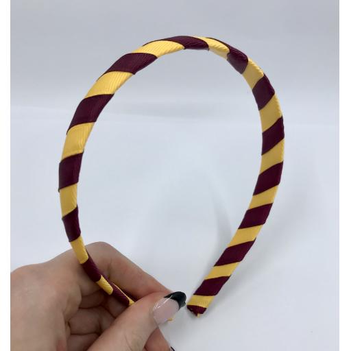 Wine and Yellow Gold 1.8cm Striped Hairband